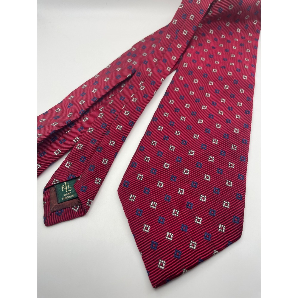 Lauren Ralph Lauren Mens Silk Cotton Burgundy Red Geometric Medallion Tie USA
